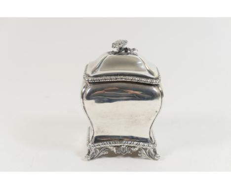 Victorian silver tea caddy, maker SWS, London 1898, inverted baluster square section, the cover with a flowerhead finial and 