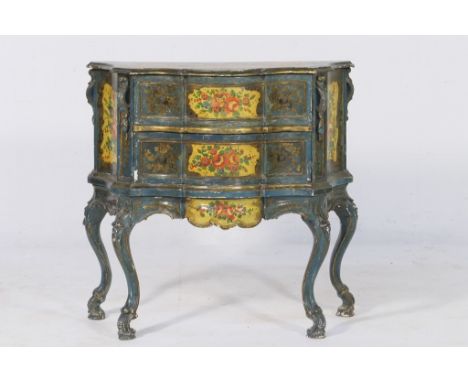 Italian painted commode, late 18th/early 19th Century, of small proportions, the top painted with a floral bouquet in colours