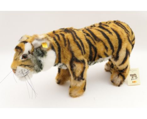 Steiff tiger from the Animal Life Series 'Radjah', original labels attached, length 50cm