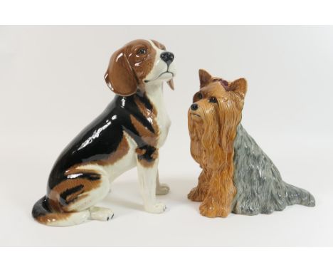 Beswick fireside model of a Beagle, no. 2300, issued 1969-83, height 32cm; also a Beswick fireside model of a Yorkshire Terri