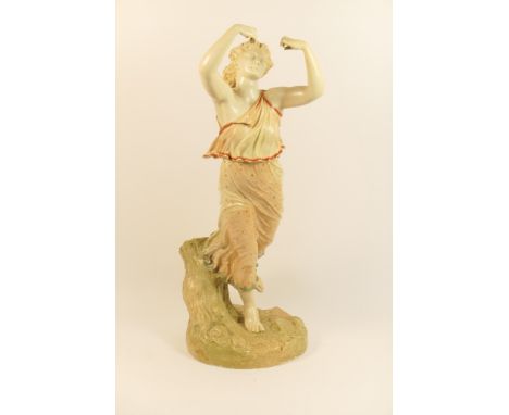 Royal Worcester figure by James Hadley, date code for 1898, emblematic of music and joy, the figure originally holding a tamb