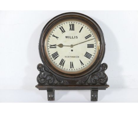 Willis of Northwich (1850-65), a Victorian mahogany fusee dial clock, having an ogee moulded bezel, painted 33cm dial with Ro