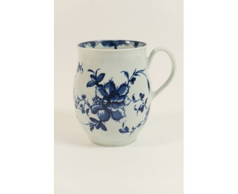 Worcester blue and white bell shaped tankard, circa 1760, decorated in the Mansfield pattern, painted workman's mark, height 