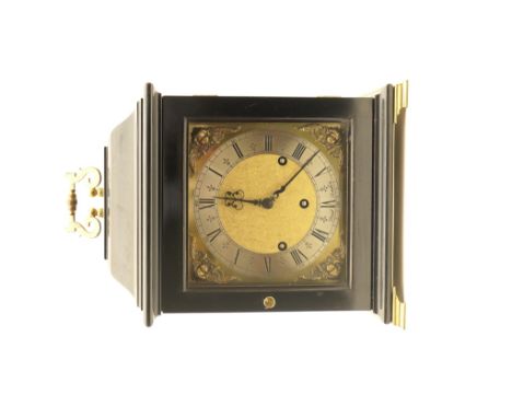 Dent & Co., London, Whitehall bracket clock in Georgian style, with ebonised case and brass carrying handle, enclosing a matt
