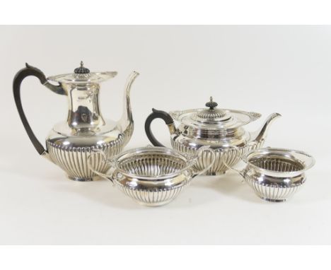 Walker & Hall silver four piece tea and coffee service, Sheffield 1899, comprising coffee pot, teapot, sugar basin and milk j