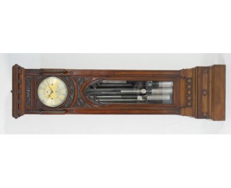 Fine Victorian Gothic Revival mahogany musical chiming longcase clock, attributed to J J Elliott, circa 1890, having a 12ins 