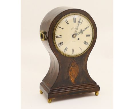 Johnson, London, George III mahogany bracket clock, circa 1790, balloon shaped case with twin brass carrying handles enclosin