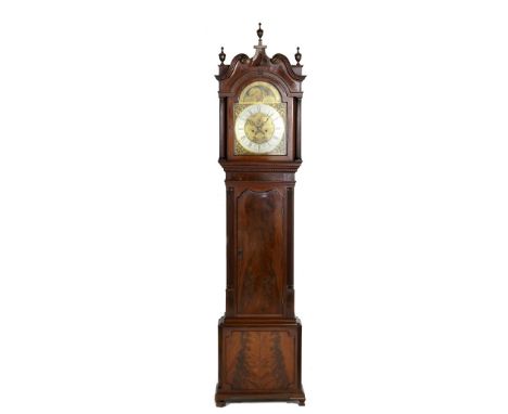 Mahogany eight day longcase clock by Samuel Newness, Whitchurch (active circa 1790), swan neck pediment with three turned urn