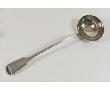 William IV silver fiddle pattern punch ladle by Adey, Joseph & Albert Savory, London 1833, engraved with initials 'WAH', 36cm