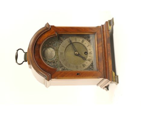 English mahogany cased mantel clock, mid 20th Century, Georgian in style with a domed case, brass carrying handle, silvered a