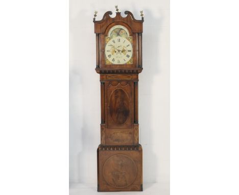 Charles Winstanley of Holywell (1840-56), mahogany eight day longcase clock, the hood with swan neck pediment surmounted with