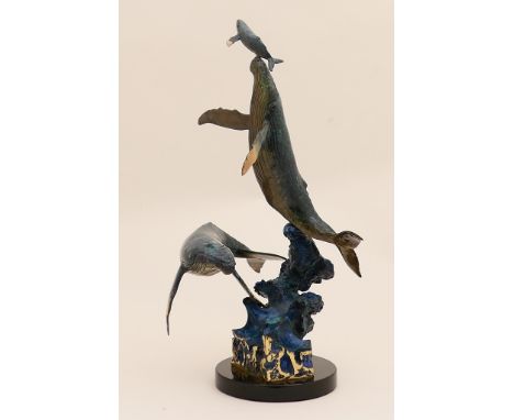 Wyland, limited edition bronze sculpture 'Three in the Sea', numbered 145/2000, blue patinated bronze, signed and numbered, o