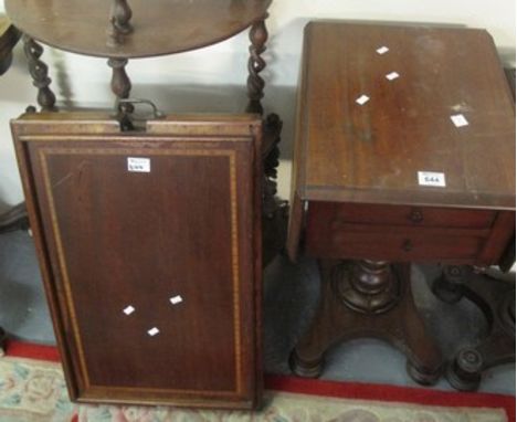 Victorian bow fronted, four tier whatnot, together with an Edwardian folding tray on stand, together with a Victorian lady's 