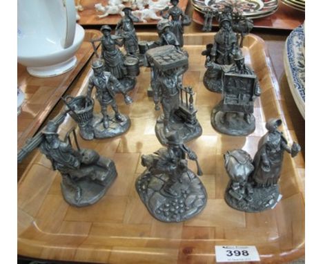 Set of twelve fine pewter figurines to include: The Chimney Sweep; The Newsman; The Strawberry Girl; The Dustman; The Muffin 