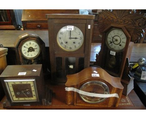 Collection of early 20th Century clocks to include; hat shaped mantel clock, architectural clocks etc. (5)(B.P. 24% incl. VAT