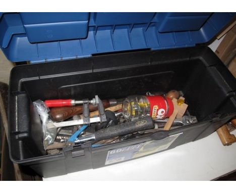 Two plastic tool boxes to include assorted tools: pliers; spanners; knives etc. (2)(B.P. 24% incl. VAT)