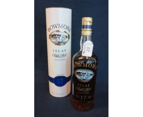 Bowmore Islay single malt Scotch whisky, 17 years old, in original cylinder presentation box. 70cl, 43% volume, sealed. (B.P.