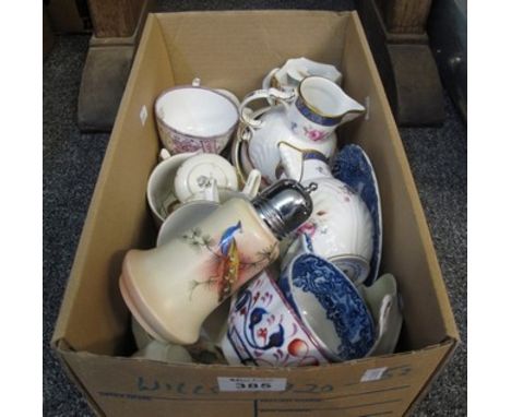Box of assorted china to include; various floral teaware,  'The Caughley jug by Coalport' x 2, Gaudy Welsh cup and saucer, W.