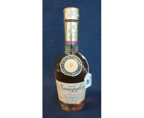 Old Smuggler finest Scotch whisky blended and bottled by Jas. & Geo. Stodart Ltd, Dunbarton & Glasgow.(B.P. 24% incl. VAT)