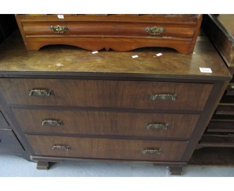 Early 20th Century walnut straight front chest of three long drawers on bracket feet.(B.P. 24% incl. VAT)