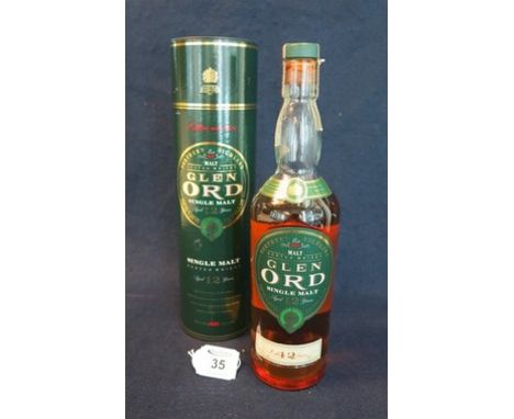 Northern Highland Glen Ord malt Scotch whisky age 12 years, in original cylinder presentation box. Low neck level, 40% volume