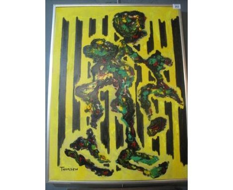 Svein Erik Thorsen (Norwegian 20th Century), abstract portrait study of a walking man, signed, oils on canvas. Framed. (B.P. 