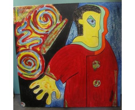 Svein Erik Thorsen (Norwegian 20th Century), two 20th Century abstract portrait studies, oils on canvas. 60 x 60cm approx. (2