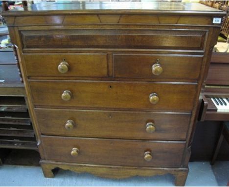 19th Century oak straight front chest of two short and three long drawers on bracket feet. (B.P. 24% incl. VAT)