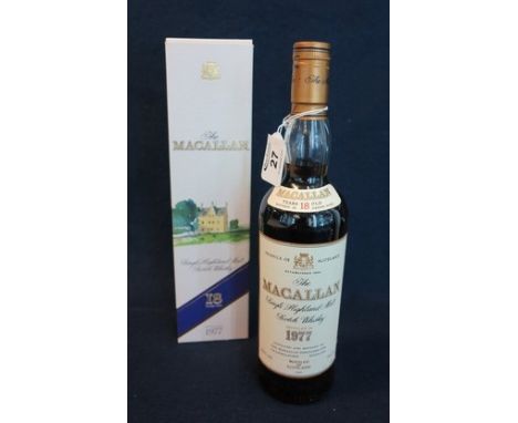 The Macallan single Highland malt Scotch whisky, distilled in 1977, 18 years old, dated 1995. In original card presentation b
