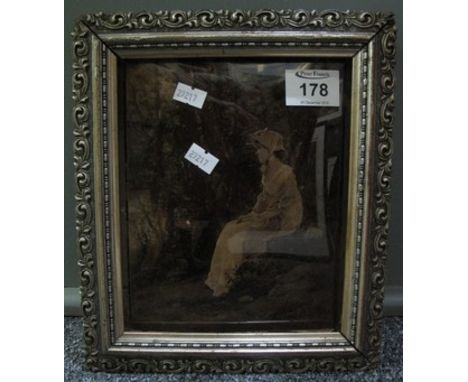 Framed convex glass crystoleum, portrait of a pensive young woman. (B.P. 24% incl. VAT)
