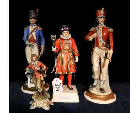 A Goebel West German figure of Chief Yeoman Warder Tower of London, together with two Capodimonte Italian military or officer