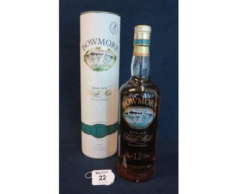 Bowmore Islay single malt Scotch whisky aged 12 years, distilled and bottled in Scotland. 70cl, 40% volume, in original cylin