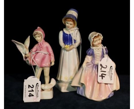 Two Royal Doulton bone china figurines to include; 'Dinky Do' HN1678, 'Lucy' HN2863. Together with a Royal Worcester china fi