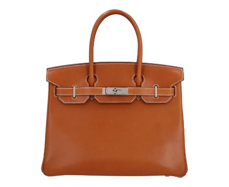 HERMÈS Handtasche "BIRKIN BAG 30". Aus dem Jahr 2016. Barenia Leder in Fauve (Hellbraun) mit weißen Nähten. Hardware mit Pall