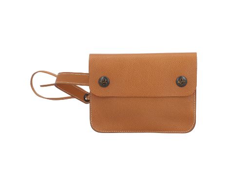 HERMÈS VINTAGE Bauchtasche, Koll.: 1985. Epsom Leder in Hellbraun mit Kontraststeppung, Überschlag mit Druckknopfverschluss m