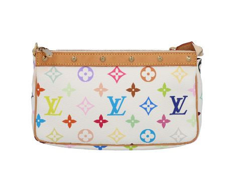 LOUIS VUITTON Pochette "POCHETTE ACC". Koll. 2004. Monogram Multicolor Serie auf weißem Grund. Innenfutter in Bordeaux, goldf