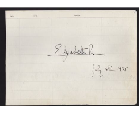 ELIZABETH II: (1926- ) Queen of the United Kingdom 1952- . Bold black fountain ink signature ('Elizabeth R') and date, 10th J