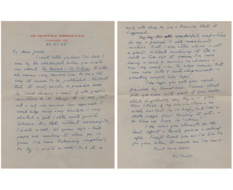 WHITE ANTONIA: (1899-1980) British Writer. Small series of four A.Ls.S., Antonia, seven pages (total), 8vo and one on her per