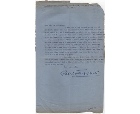  WHITE PATRICK: (1912-1990) Australian Writer, Nobel Prize winner for Literature, 1973. T.L.S., Patrick White, one page, 4to 