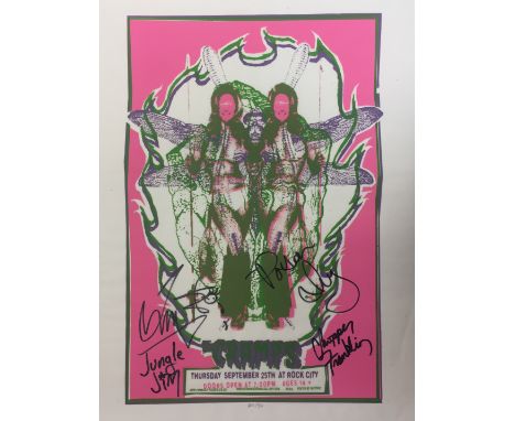 CRAMPS THE: A good 19 x 25 silkscreen concert poster individually signed by all four members of the American punk rock band T