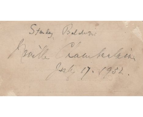 BRITISH PRIME MINISTERS: Vintage fountain pen ink signatures by both Neville Chamberlain ('Neville Chamberlain', dated 17th J