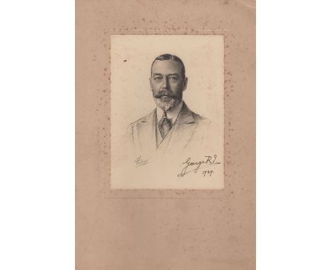 GEORGE V: (1865-1936) King of the United Kingdom 1910-1936. Vintage signed 6 x 8 photograph, the image depicting a sketched p