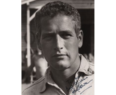 NEWMAN PAUL: (1925-2008) American Actor, Academy Award winner. Signed and inscribed 7½ x 9½ photograph of Newman in a close-u