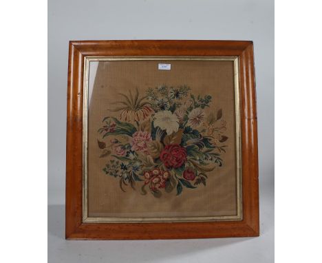19th Century wool work panel, of flowers, housed within a maple frame, 56cm x 58cm including the frame&nbsp;