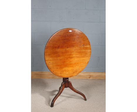 19th century mahogany tilt top occasional table, the circular top above a knopped column and raised on tripod legs, 74cm diam