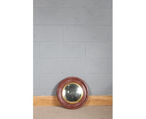 Convex mirror with painted faux porphyry metal frame, 45cm diameter