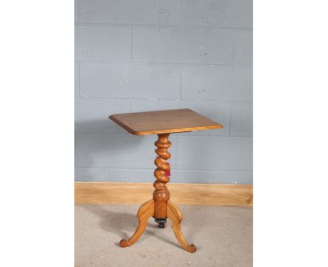 19th Century and later mahogany wine table, the rectangular top with raised on a barley twist stem and scroll carved tripod l