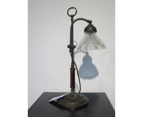 An Edwardian style desk/table lamp with holophane shade - 50cm H 