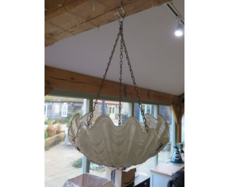 An original 1930s Art Deco shell and chrome ceiling light, 33cm W glass, no obvious damage 