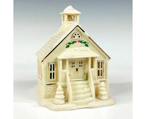 Fine porcelain, decorated with glitter and hand applied gilded edges. Christmas Village series. Building lights up with AAA b